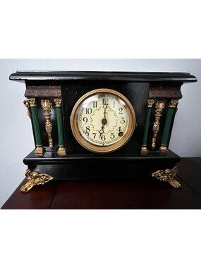 Antique Sessions 8 Day Time and Strike Mantle Clock Wood black Classic